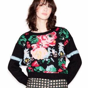 AldoMartins Anthropologie Carcasona Floral Jacquard Wool Blend Sweater Medium